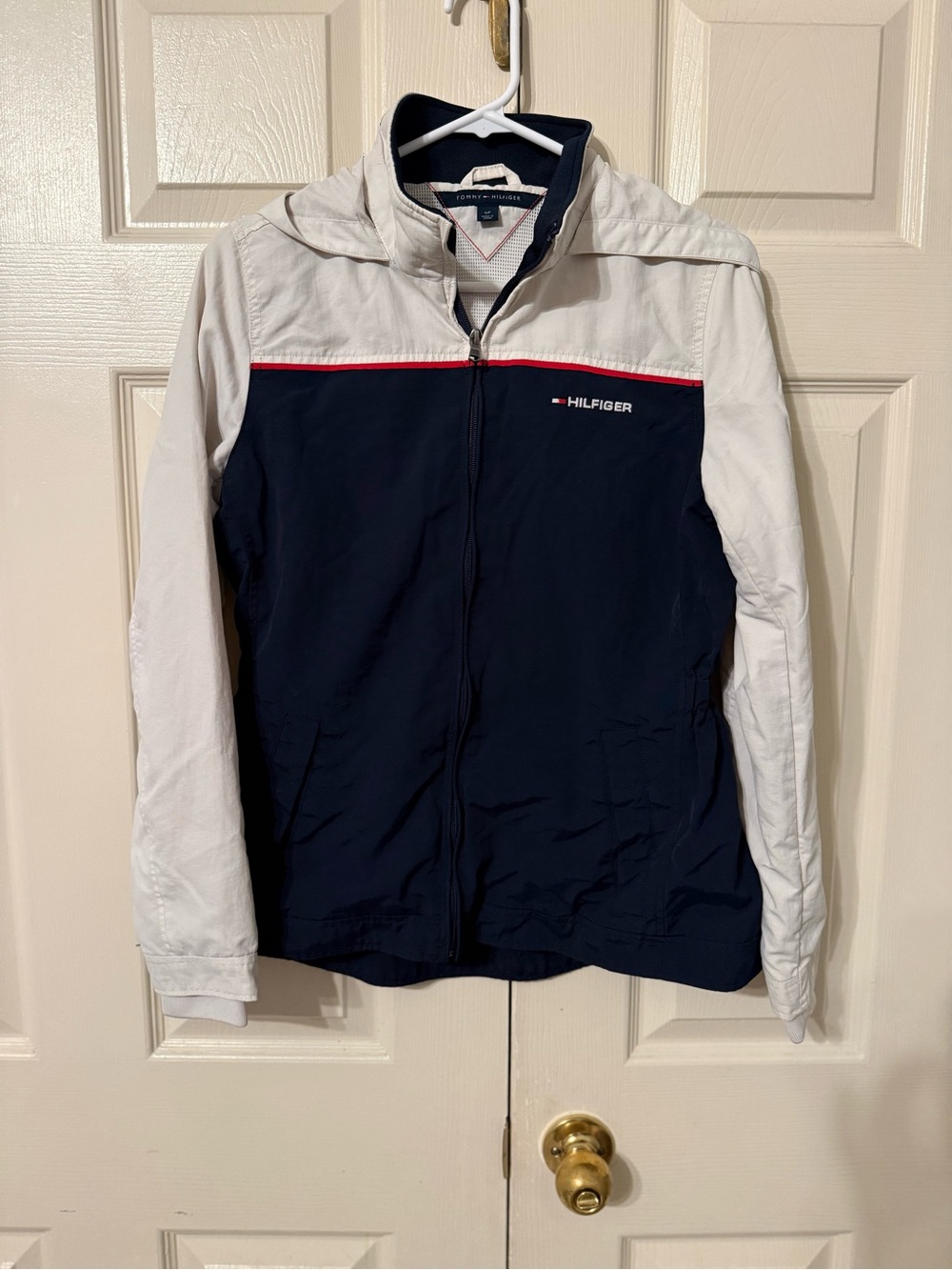 Tommy Hilfiger women’s Navy and White Hooded Windbreaker Jacket
